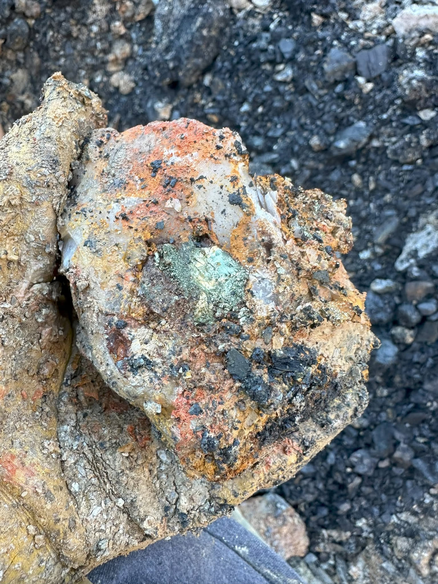 Large pyrite specimen in quartz matrix, fresh from the dig